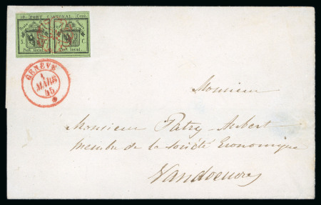 Stamp of Switzerland / Schweiz » Kantonalmarken » Genf 1845, Doppelgenf auf fast vollständiger Faltbriefhülle von Genf nach Vandœuvres
