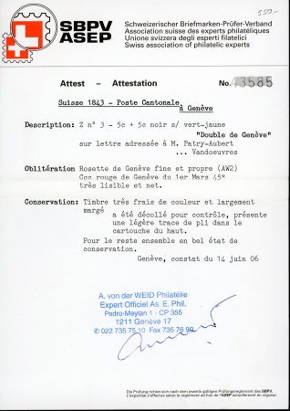 1845, Doppelgenf auf fast vollständiger Faltbriefhülle von Genf nach Vandœuvres