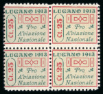 Stamp of Switzerland / Schweiz » Flugpost » Flugpostvorläufer 1913, Flugpostvorläufer Lugano im Viererblock ungebraucht mit vollem Originalgummi und Falz