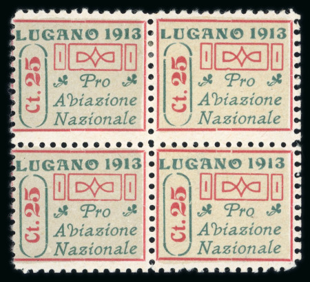 Stamp of Switzerland / Schweiz » Flugpost » Flugpostvorläufer 1913, Flugpostvorläufer Lugano im Viererblock ungebraucht mit vollem Originalgummi und Falz