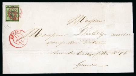 Stamp of Switzerland / Schweiz » Kantonalmarken » Genf 1844, linke Hälfte der Doppelgenf auf Ortsbrief von Genf