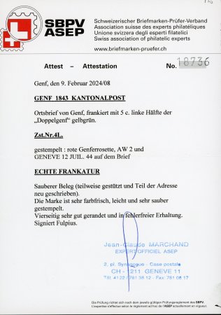 1844, linke Hälfte der Doppelgenf auf Ortsbrief von Genf