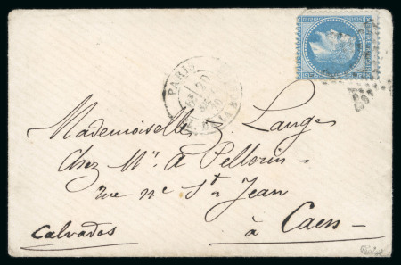 Stamp of France » Ballons Montés 1870, Napoléon Lauré Y&T n°29 20c bleu sur enveloppe
