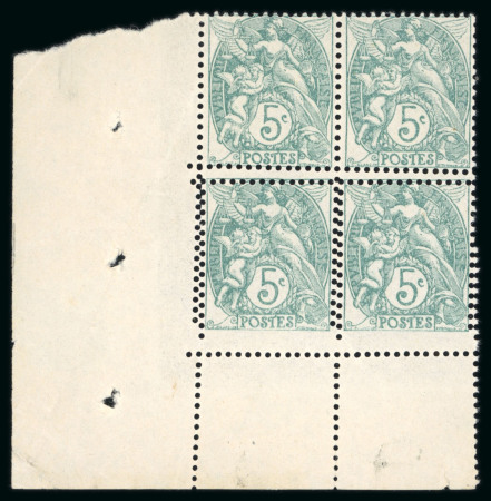 Stamp of France » Variétés et curiosités 1900, type Blanc, Y&T n° 111, 5c vert en coin de feuille,