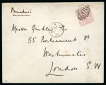 Stamp of Egypt » British Post Offices » Suez 1878 Folded envelope from Suez via Brindisi to London, franked GB 2 1/2d rosy-mauve pl. 9