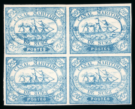 Stamp of Egypt » Suez-Canal Company 1868 20c blue, mint block of four, fresh and very fine.