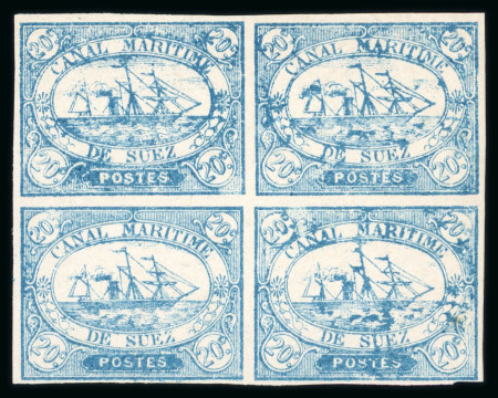 Stamp of Egypt » Suez-Canal Company 1868 20c blue, mint block of four, fresh and very fine.