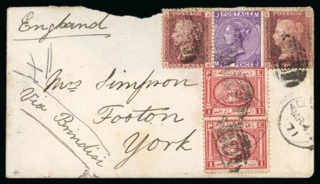 Stamp of Egypt » 1867-69 Penasson » Issued Stamps 1pi red, two singles, on 1871 (4.3) ennvelope from