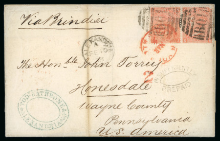 Stamp of Egypt » British Post Offices » Alexandria 1873 (10.2) Folded entire from Alexandria via Brindisi