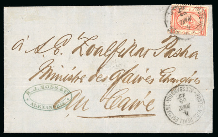 Stamp of Egypt » 1867-69 Penasson » Issued Stamps 1pi rose-red, on folded letter sheet ftom Alexandria