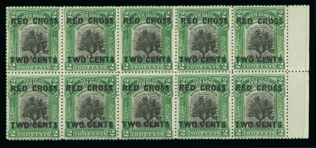 Stamp of North Borneo 1918 North Borneo red cross surcharge lines 14mm apart - 2c in MNH blk of 10