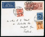 Stamp of Egypt » Commemoratives 1938 Royal Wedding 5m red-brown used in combination with other values on airmail cover from Tanta to England