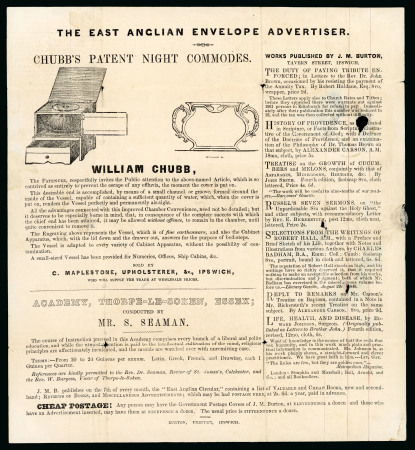 Stamp of Great Britain » 1840 Mulreadys & Caricatures » Advertising Letter Sheets East Anglian Envelope Advertiser - Chubb's Patent Night Commodes: 1841 (May 11) 1d Mulready sent from Harwich to Hadleigh