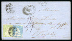 Stamp of Switzerland / Schweiz » Sitzende Helvetia Ungezähnt » 1856-57 Berner Druck (II) 1861, Strubel 40 Rp. grün, 2. Berner Druckperiode, zusammen mit Strubel 10 Rp. blau 3. Berner Druckperiode, auf Brief von Bern nach Napoli