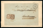Stamp of Switzerland / Schweiz » Sitzende Helvetia Ungezähnt » Sitzende Mischfrankaturen 1863, Strubel 5 Rp. braun, 4. Berner Druckperiode, in Mischfrankatur gleicher Wertstufen mir Sitzender Helvetia 5 Rp. braun, auf doppelt verwendetem Brief