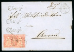 Stamp of Switzerland / Schweiz » Sitzende Helvetia Ungezähnt » Sitzende Mischfrankaturen 1862, 2 Strubel 15 Rp. rot, 4. Berner Druckperiode, auf eingeschriebenem Brief von Steckborn an die Militärdirektion des Kantons Aargau