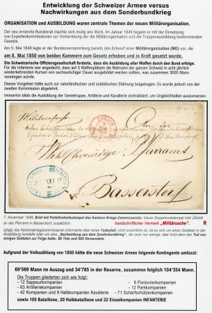 Stamp of Switzerland / Schweiz » Vorphilatelie 1848, Brief von Zürich nach Bassersdorf, mit rotem Abgangsstempel « ZÜRICH 7 NOV 1848 NACHMITTAG », unfrankiert mit seltenem Portofreiheitsstempel « KANTONSKRIEGS-COMMISSARIAT ZÜRICH »