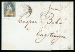 Stamp of Switzerland / Schweiz » Sitzende Helvetia Ungezähnt » Münchner Druck, 1. Auflage 1855, 10 Rp. blau, 1. Münchner Druckperiode, auf Faltbrief von Lenzburg nach Engstringen