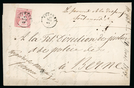 Stamp of Switzerland / Schweiz » Sitzende Helvetia Ungezähnt » 1854-55 Berner Druck (I) 1858, 15 Rp. rot, 1. Berner Druckperiode, auf Brief von Douanne nach Bern