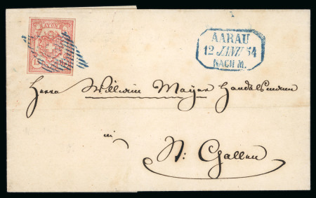 Stamp of Switzerland / Schweiz » Rayonmarken » Rayon III (grosse Ziffer) 1854, Rayon III auf Brief von Aarau nach St. Gallen