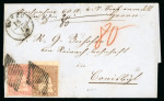Stamp of Switzerland / Schweiz » Sitzende Helvetia Ungezähnt » Münchner Druck, 3. Auflage 1856, Strubel 5 Rp. braun, 3. Münchner Druckperiode, zusammen mit Strubel 15 Rp. rot, 1. Berner Druckperiode, auf Brief von Aarau nach Conisswyl