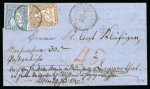 Stamp of Switzerland / Schweiz » Sitzende Helvetia Ungezähnt » Sitzende Mischfrankaturen 1862, Strubel 5 Rp. braun, 4. Berner Druckperiode, zusammen mit Sitzender Helvetia 10 Rp. blau