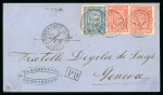 Stamp of Egypt » 1874 Bulaq 20pa deep blue and 1pi rose-red (2), on 1873 envelope