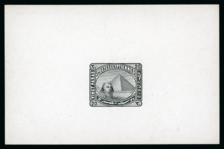 Stamp of Egypt » 1879 De La Rue 20pa die proof in black on glossy card, handstamped