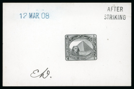 Stamp of Egypt » 1888-1906 New Currency 4m die proof in black on glossy card, handstamped AFTER