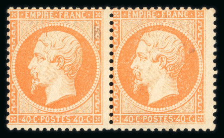 Stamp of France » Empire 1853-1862 1862, Empire dentelé, Y&T n°23 40c orange en paire