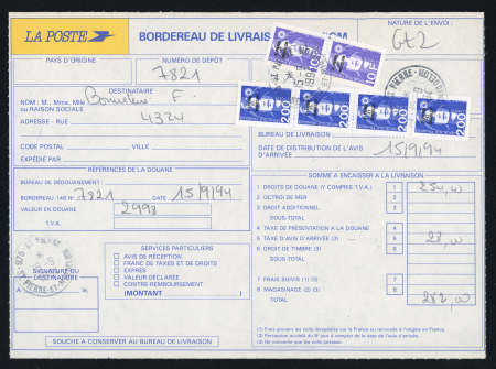 Stamp of Colonies françaises » St. Pierre et Miquelon Saint-Pierre-et-Miquelon, 1994, sur bordereau de livraison