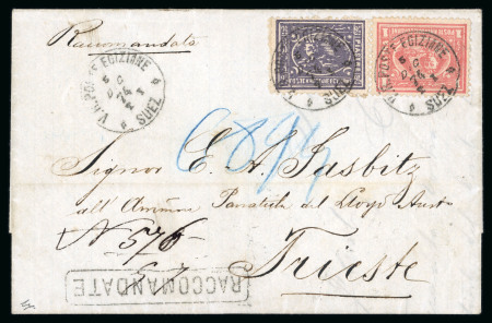 Stamp of Egypt » 1874 Bulaq 2 1/2pi violet and 1872 Penasson 1pi red, on 1874 registered
