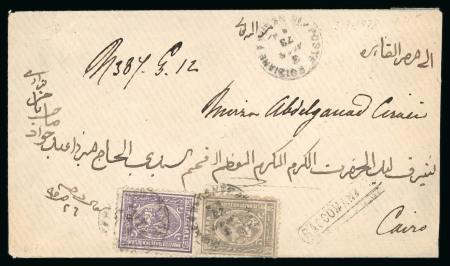 Stamp of Egypt » 1874 Bulaq 20pa slate gray and 2 1/2pi violet, on 1878 double