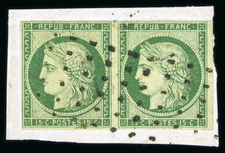 Stamp of France » Type Cérès de 1849-1850 1849, Cérès Y&T n°2 15c vert, paire horizontale sur