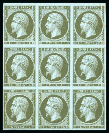 Stamp of France » Empire 1853-1862 1853, Empire non-dentelé Y&T n°11 1c olive, bloc de