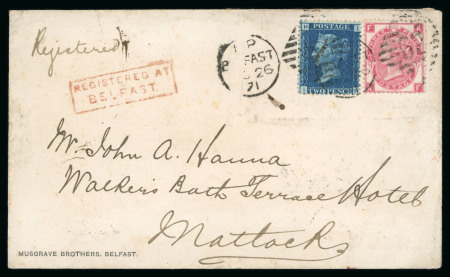 Stamp of Ireland » GB Used In Ireland 1871 (26.10) Printed envelope with boxed REGISTERED AT BELFAST in red alongside