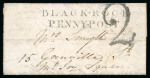 Stamp of Ireland » Pre-Stamp Postal History » Local Post Period - 1773-1840 1828 (17.5) Miniature folded entire from Blackrock with "2" hs in black paying the "Twopenny Post"