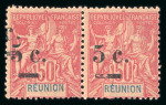 Stamp of Colonies françaises » Réunion Réunion : 1901, variété de surcharge 5C. sur paire