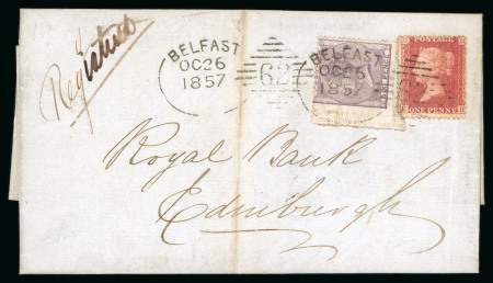 Stamp of Ireland » GB Used In Ireland 1857 (26.10) Folded registered entire from Belfast