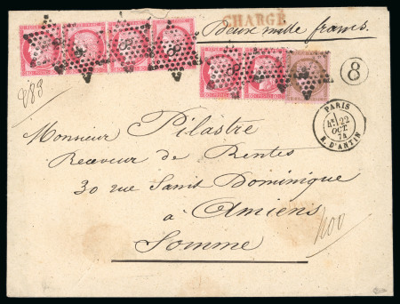 Stamp of France » Lettres Classiques 1874, Lettre chargé affranchissement à 4f90 n°57 + n°58