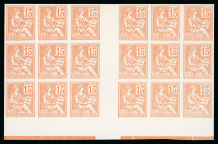 Stamp of France » Variétés et curiosités 1900, Mouchon Y&T n°117 15c orange en grand bloc de