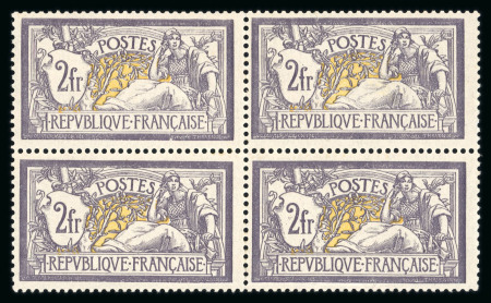 Stamp of France » Émissions à partir de 1900 1900, Merson Y&T n°122, 2f violet et jaune, bloc de 4 timbres neufs ** MNH
