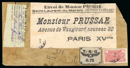 Stamp of Colonies françaises » Guyane française 1921, T.A.G., Casque Ailé, étiquette de colis à entête
