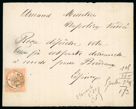 Stamp of France » Télégraphe Télégraphe : 1870, Télégraphe Y&T n°7 oblitéré sur