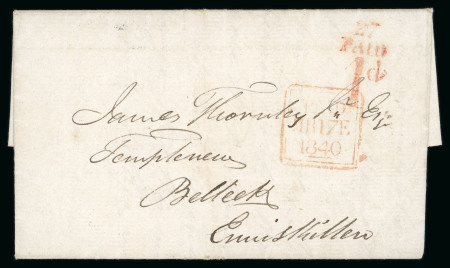 Stamp of Ireland » Postal History (Arranged alphabetically by County) 1840 Two folded covers both from Dublin to Enniskillen and Armagh, both showing Uniform Penny handstamps
