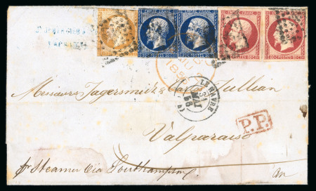Stamp of France » Lettres Classiques 1856, lettre pour Valparaiso affranchissement 3 couleurs Empire
