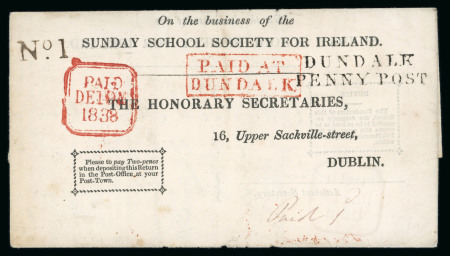Stamp of Ireland » Pre-Stamp Postal History » Local Post Period - 1773-1840 1838 (18.12) Sunday School Society of Ireland printed