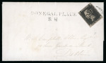Stamp of Ireland » GB Used In Ireland 1840 1d black, plate 8 TB tied by black MC on 1841 folded lettersheet with 2-line DONEGAL PLACE/R.H. handstamp in black alongside,