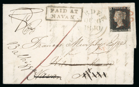 Stamp of Ireland » GB Used In Ireland 1d black, plate 6 FJ, close to good margins, on cover with framed PAID AT / NAVAN in black adjacent