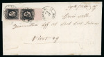 Stamp of Romania » 1866-67 Prince Carol I - Coloured Papers 1866 20 parale black on thin pale rose paper top marginal vertical pair cancelled by RAMNIC.SARAT on cover